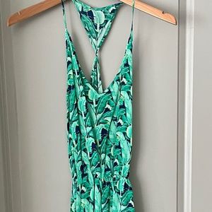 Lauren Gold Green Jungle Leaf print dress Size S